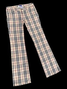 Burberry London Blue Label Light Tan Nova Check Plaid Pants Cotton Size 38 M
